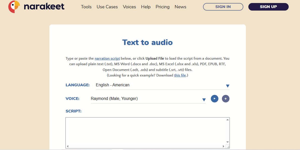 Narakeet – AI Voice Generator zrzut ekranu